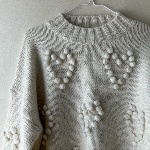 Dreamers by Debut Chunky Heart Poms Sweater Cream L - Picture 3 of 7